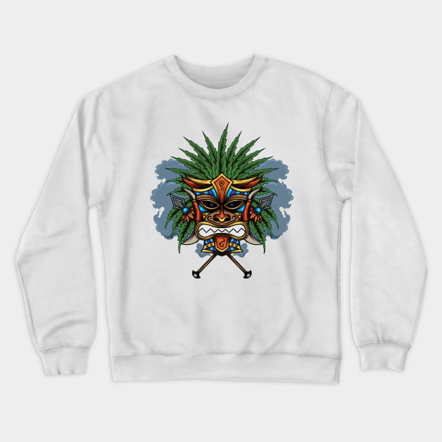 Tiki Mask Illustration Crewneck Sweatshirt by Harrisaputra
